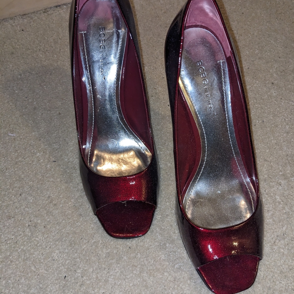 BCBG patent wine red heels